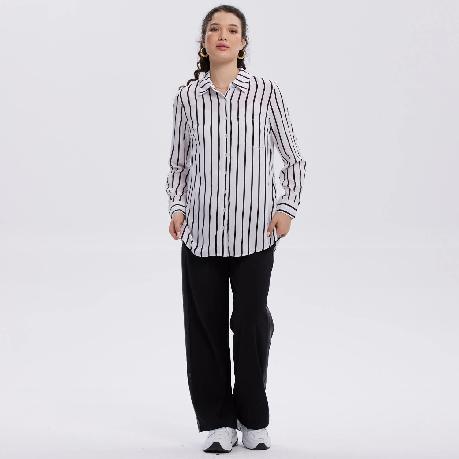 Blusa Mujer Abotonada Blanco / Negro-3