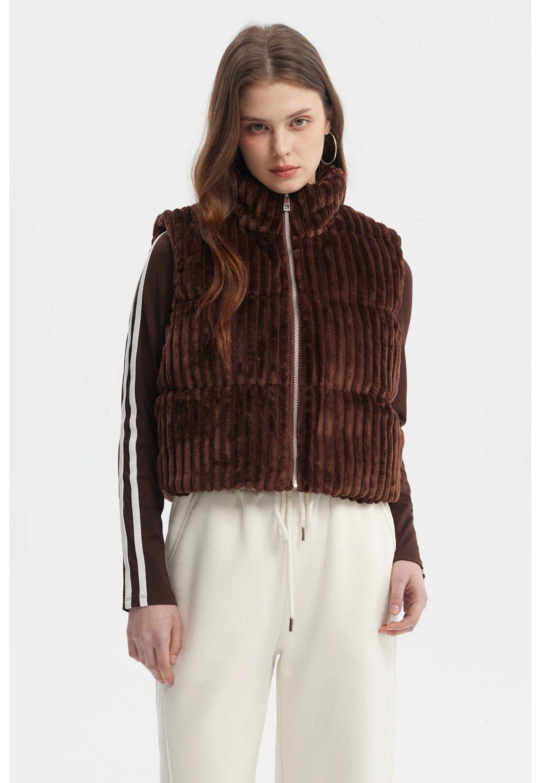 Parka Mujer Sin Mangas Polar Café Oscuro-0