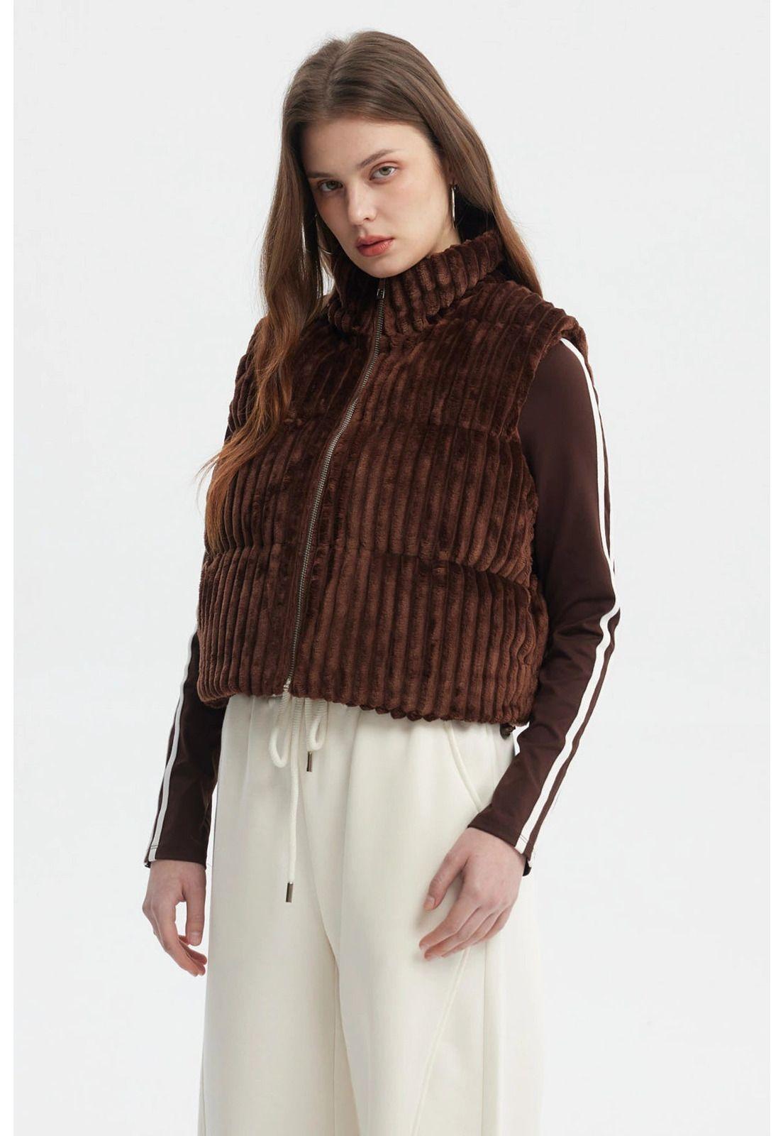 Parka Mujer Sin Mangas Polar Café Oscuro-1