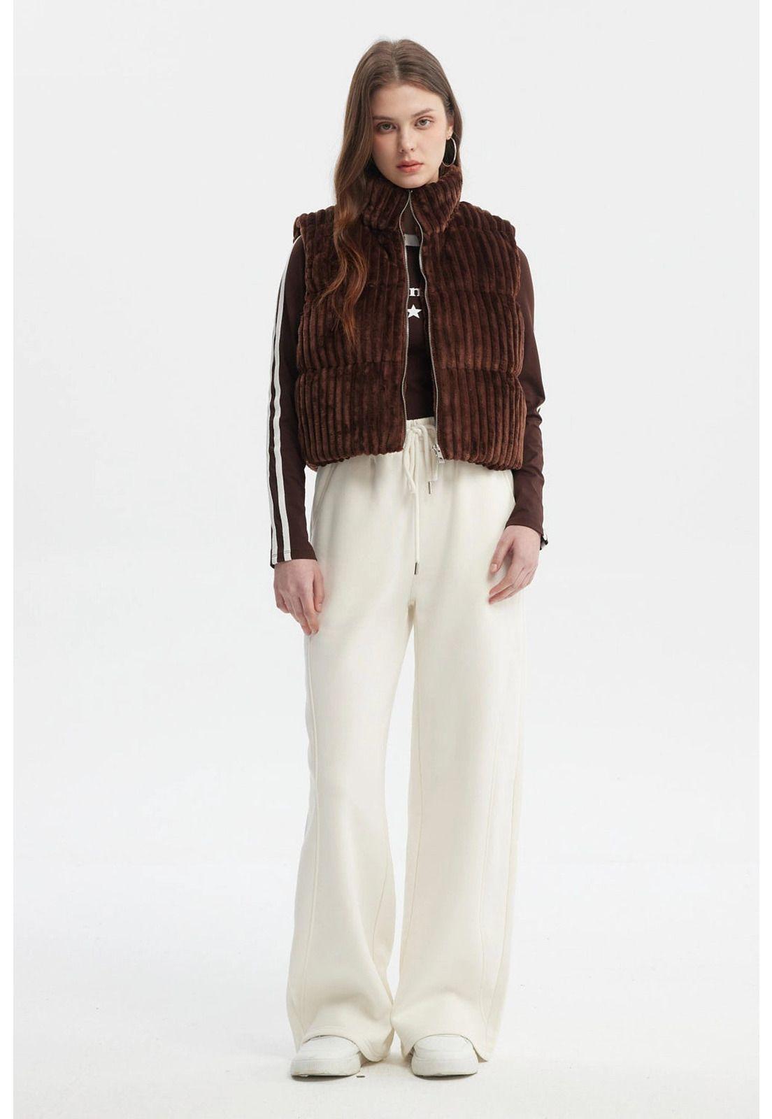 Parka Mujer Sin Mangas Polar Café Oscuro-3