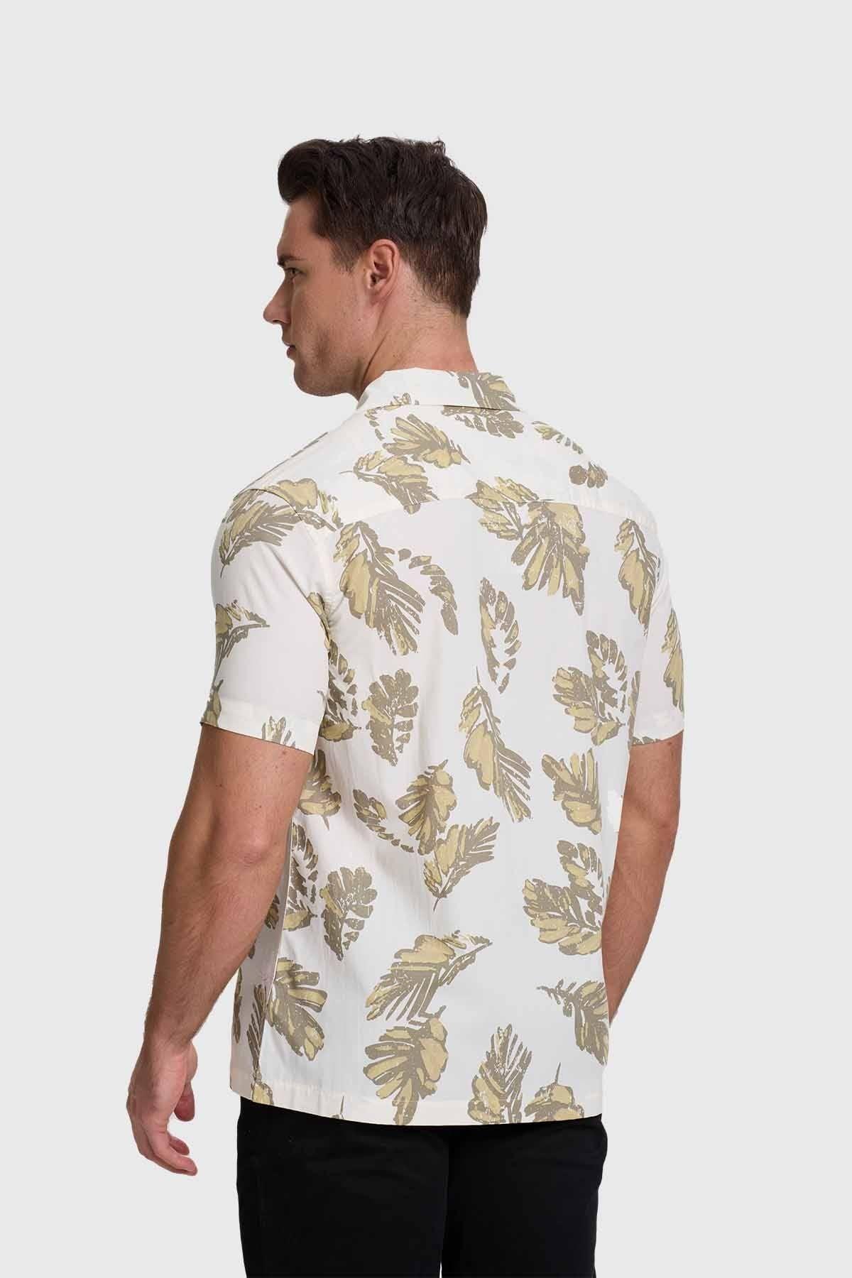 Camisa Hombre Print Hojas Blanco-2