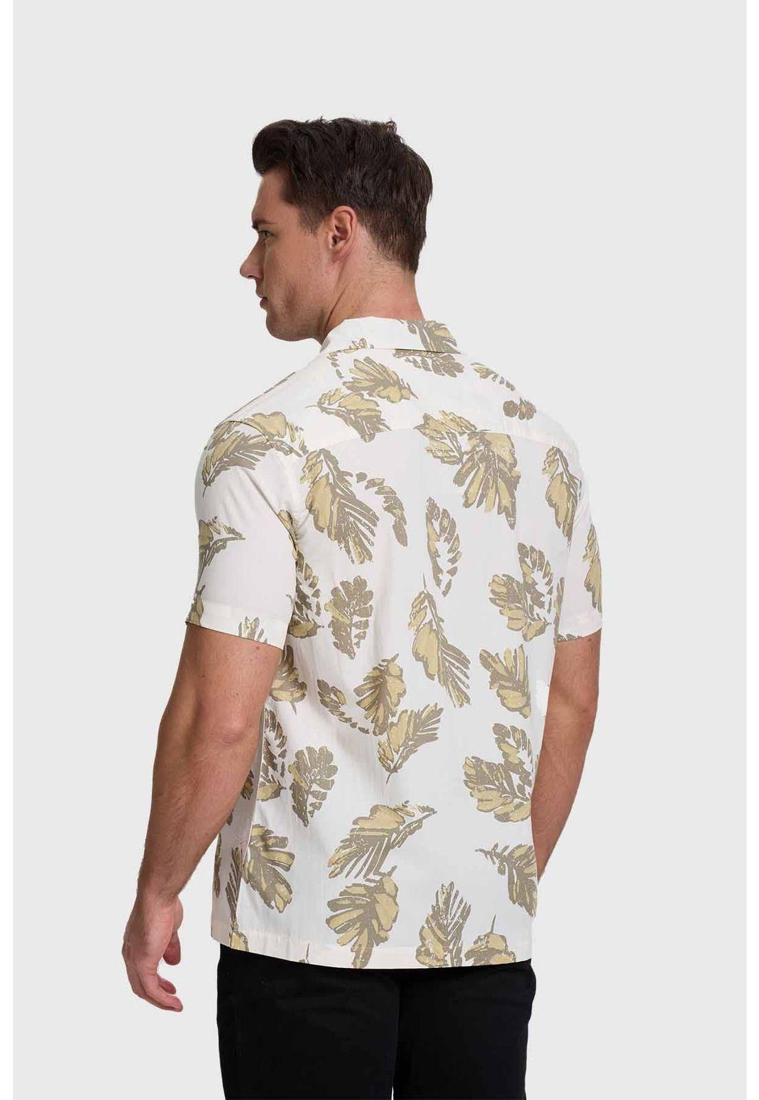 Camisa Hombre Print Hojas Blanco-2