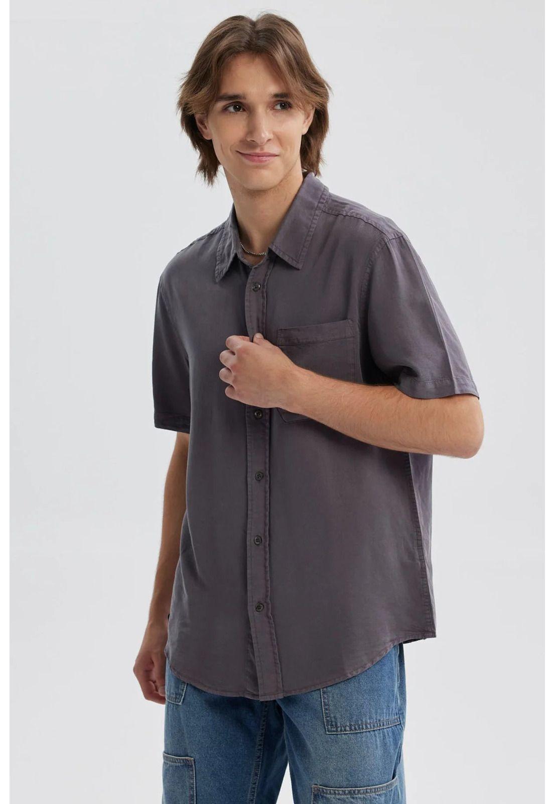 Camisa Hombre Lyocell Gris Oscuro-1