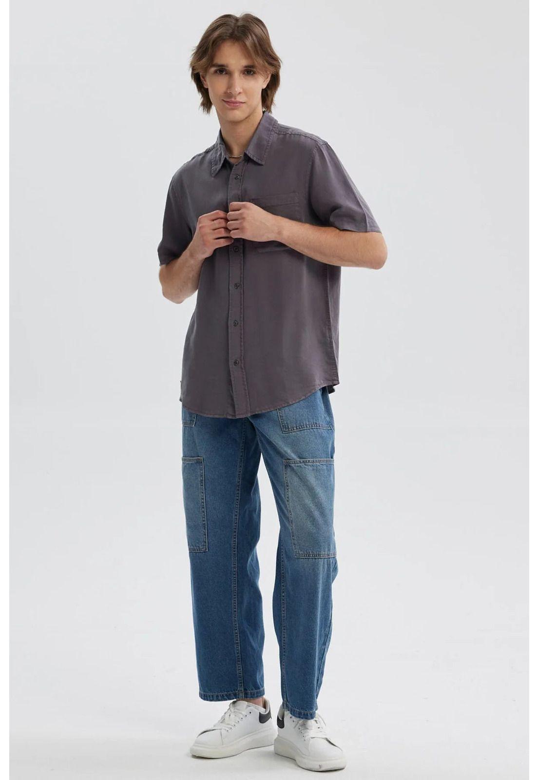 Camisa Hombre Lyocell Gris Oscuro-3