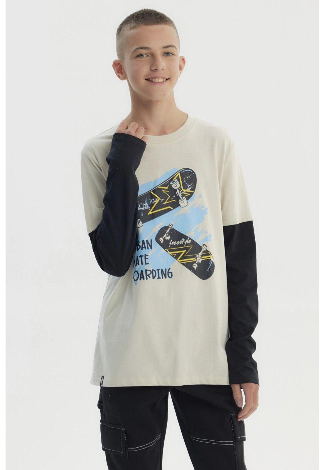 Polera Niño Básica Print Crudo-0