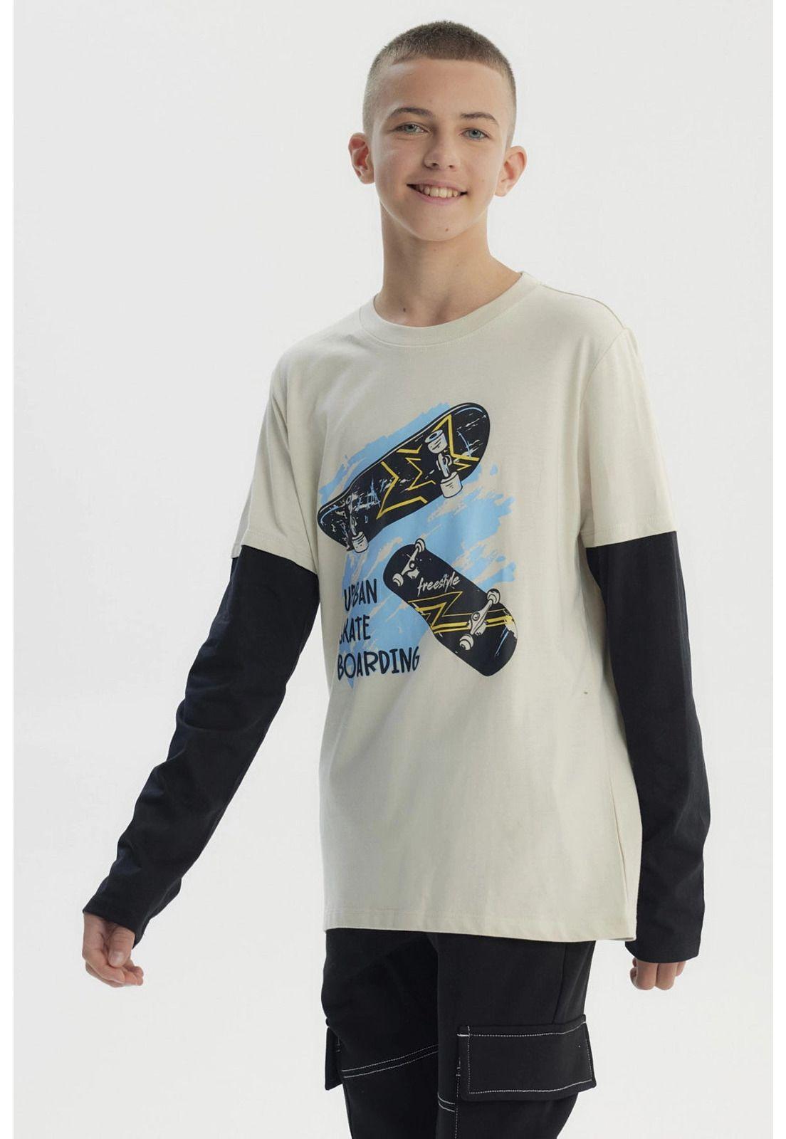 Polera Niño Básica Print Crudo-1