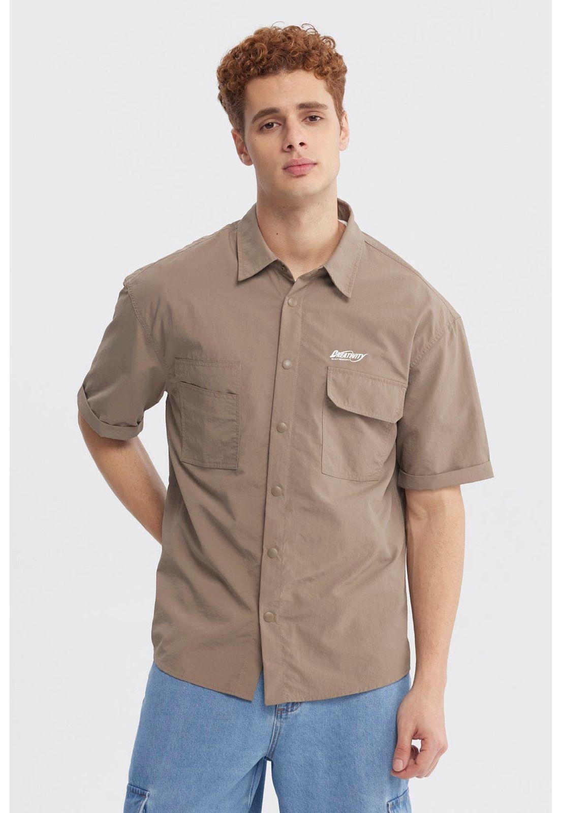 Camisa Hombre Oversize Doble Bolsillo Café-0