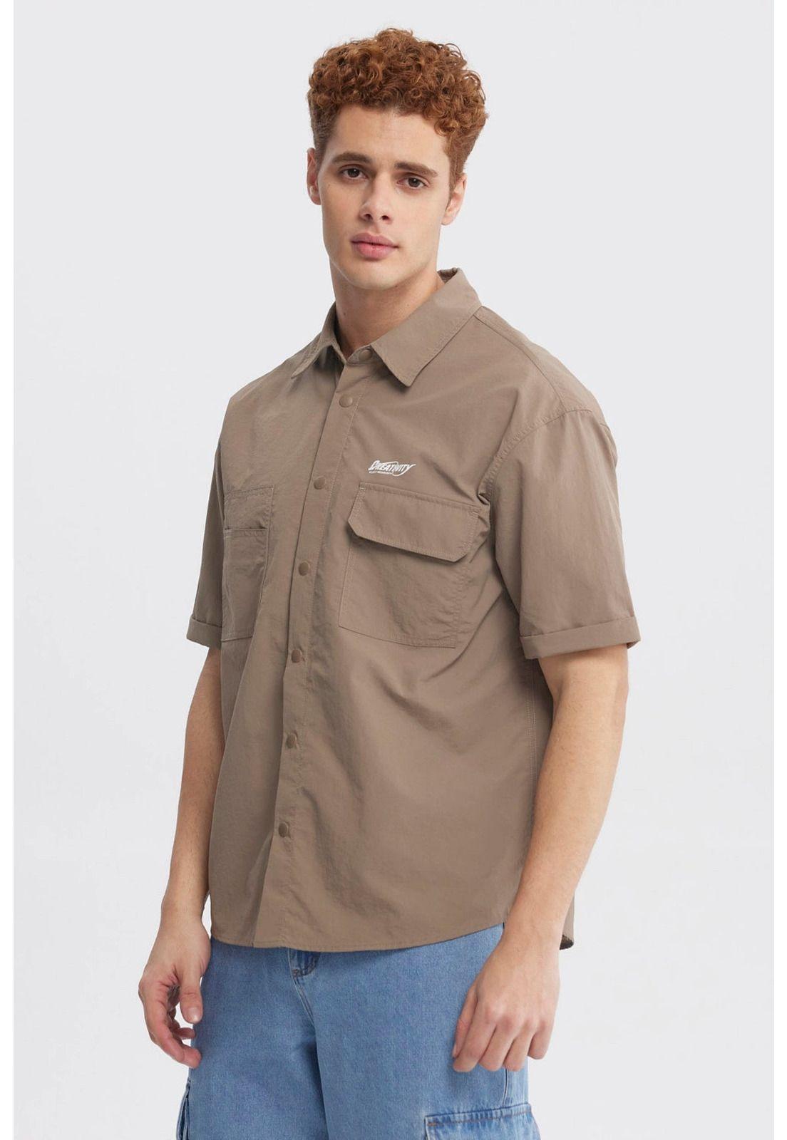 Camisa Hombre Oversize Doble Bolsillo Café-1