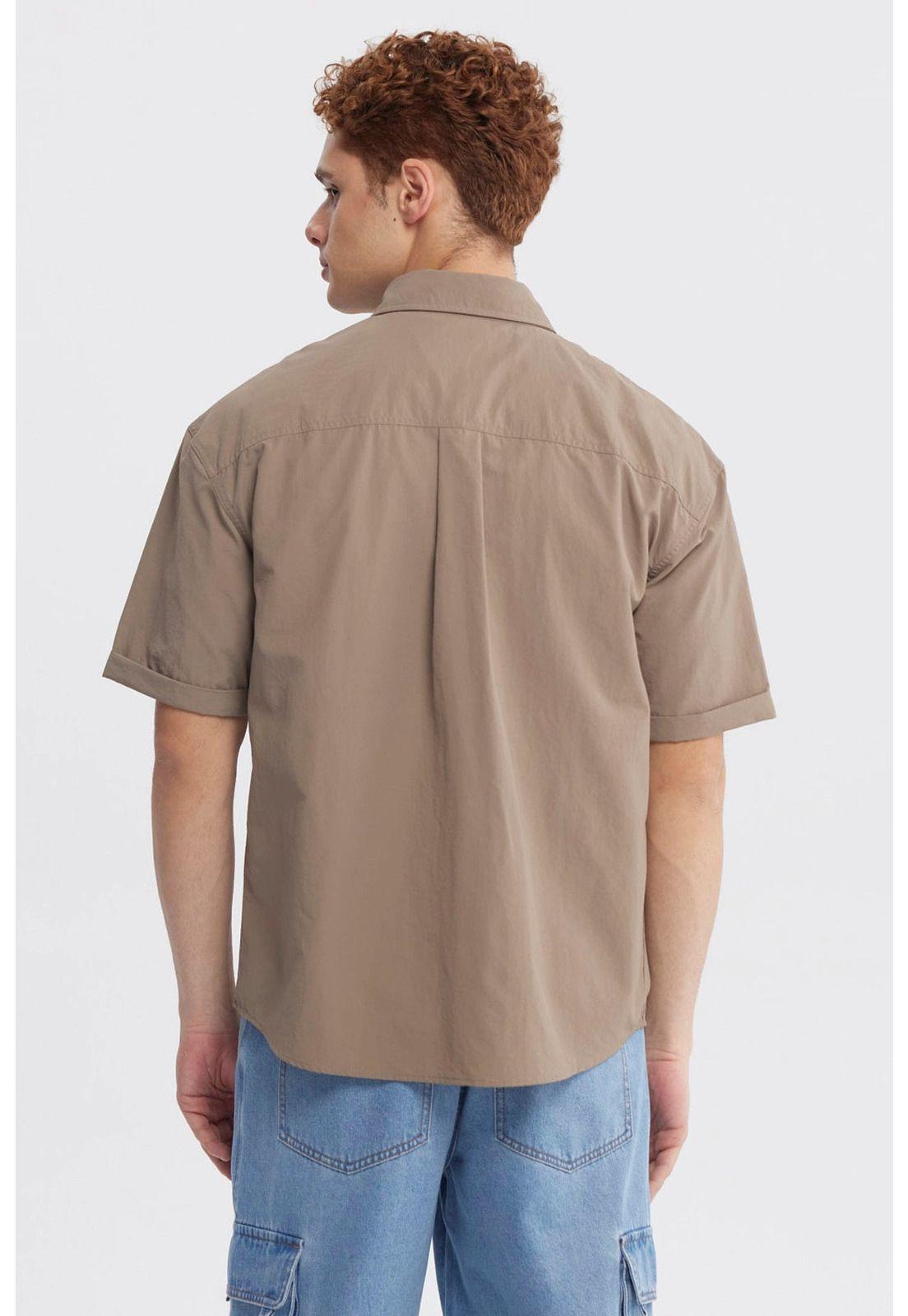 Camisa Hombre Oversize Doble Bolsillo Café-2