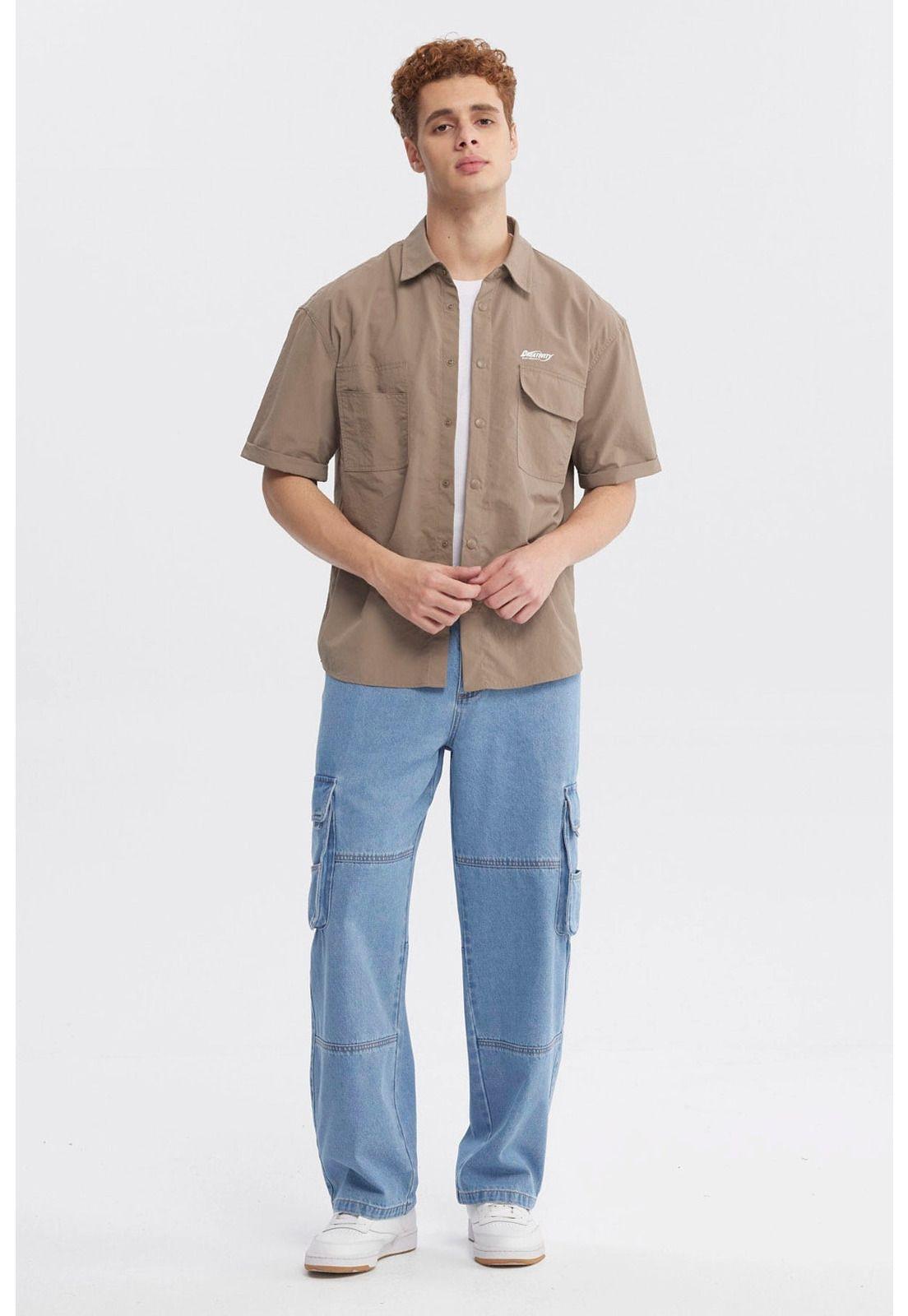 Camisa Hombre Oversize Doble Bolsillo Café-3