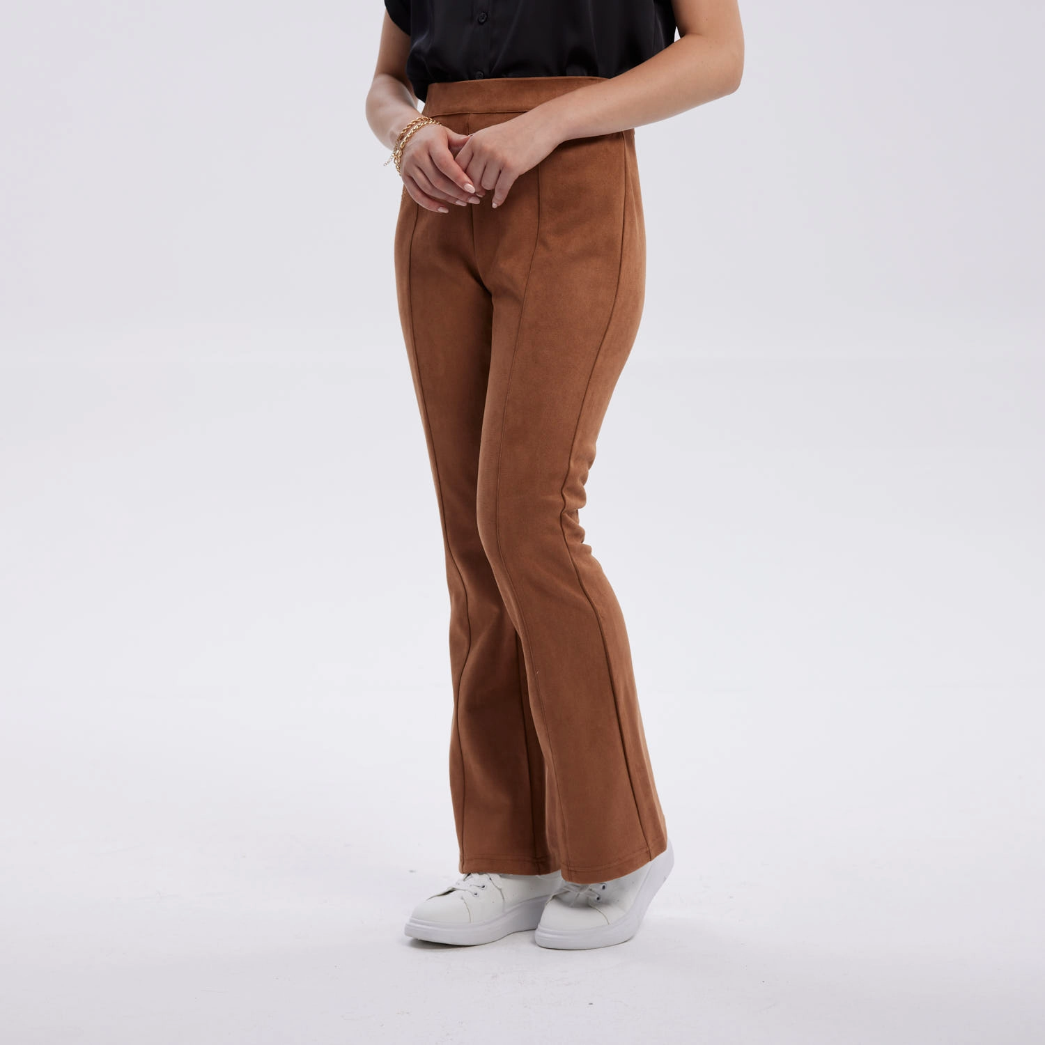 Pantalón Mujer Antelina Pretina Elasticada Café-2