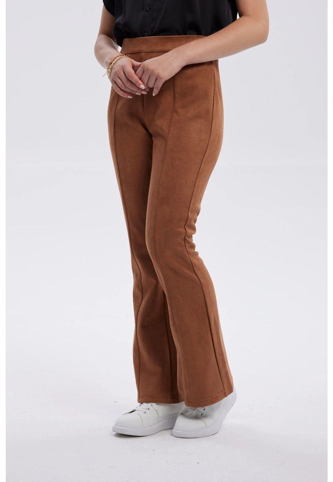 Pantalón Mujer Antelina Pretina Elasticada Café-1
