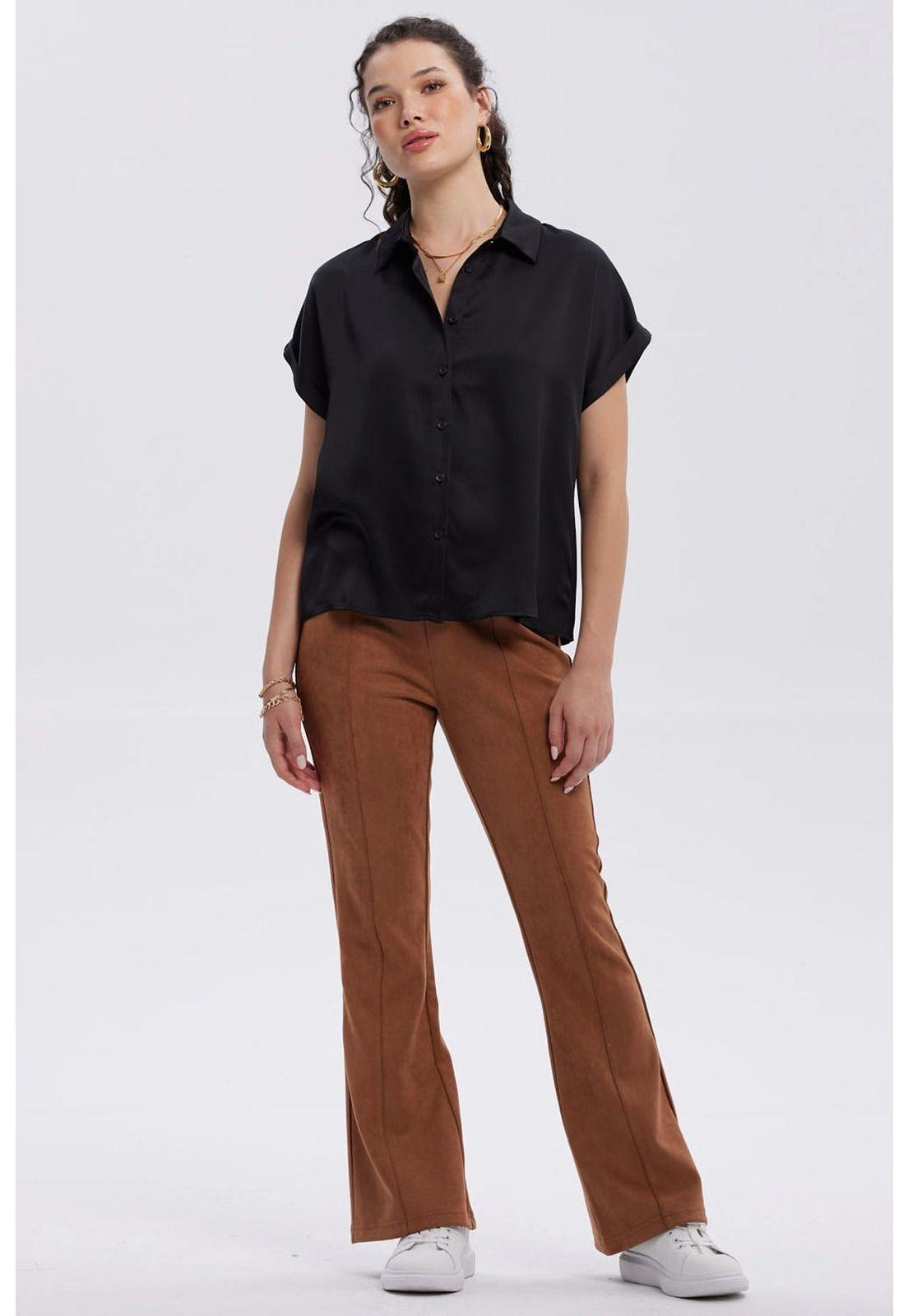 Pantalón Mujer Antelina Pretina Elasticada Café-3