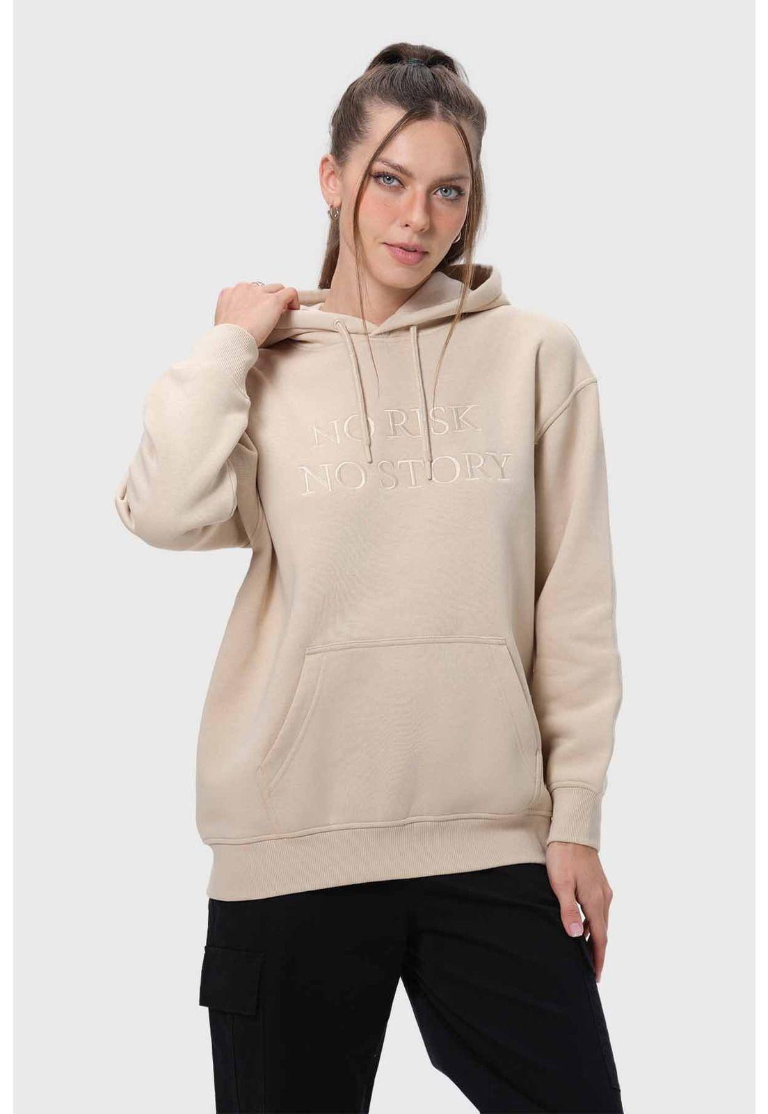 Polerón Mujer Canguro Print Beige-1