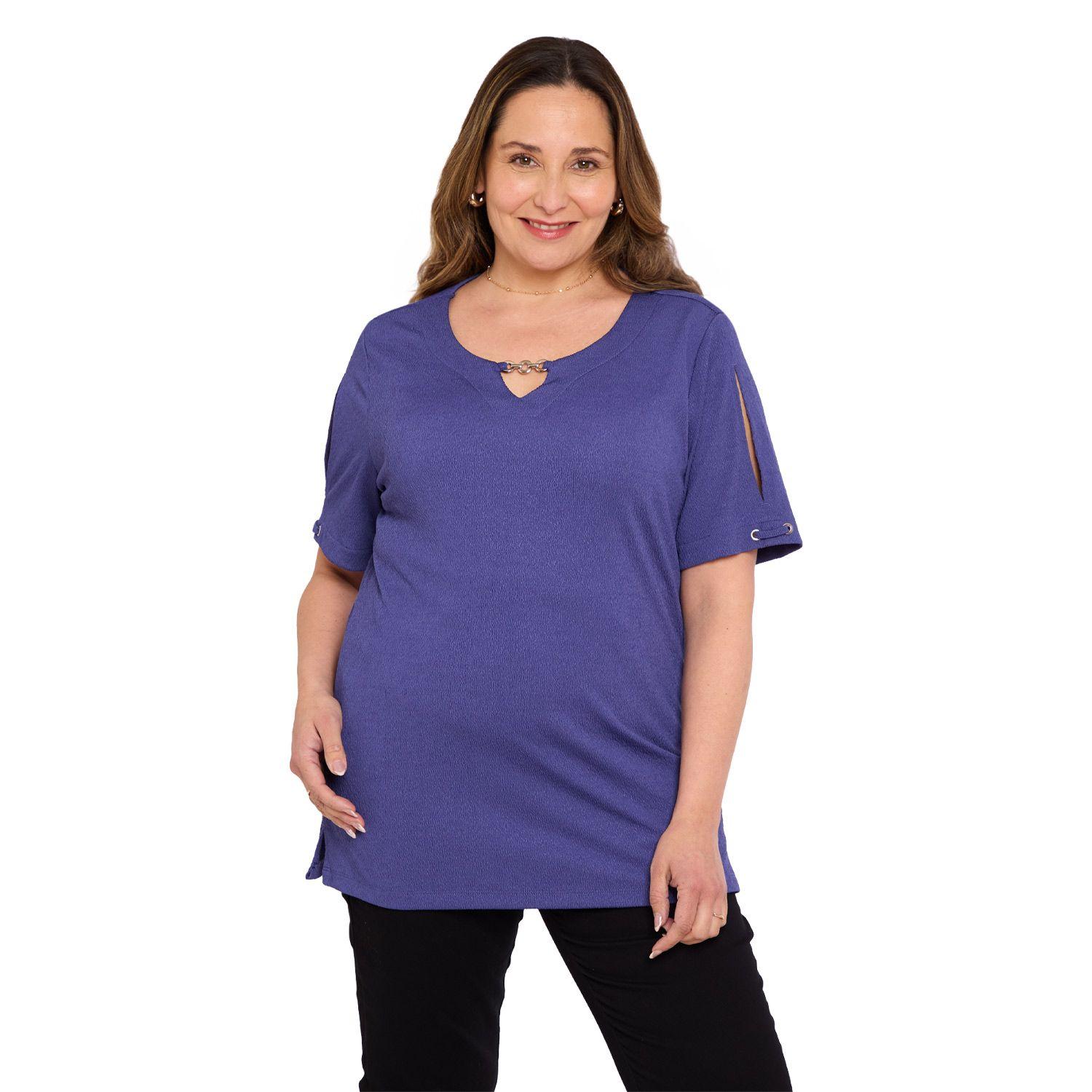 Polera Mujer Detalle Escote Azul Fashions Park-0