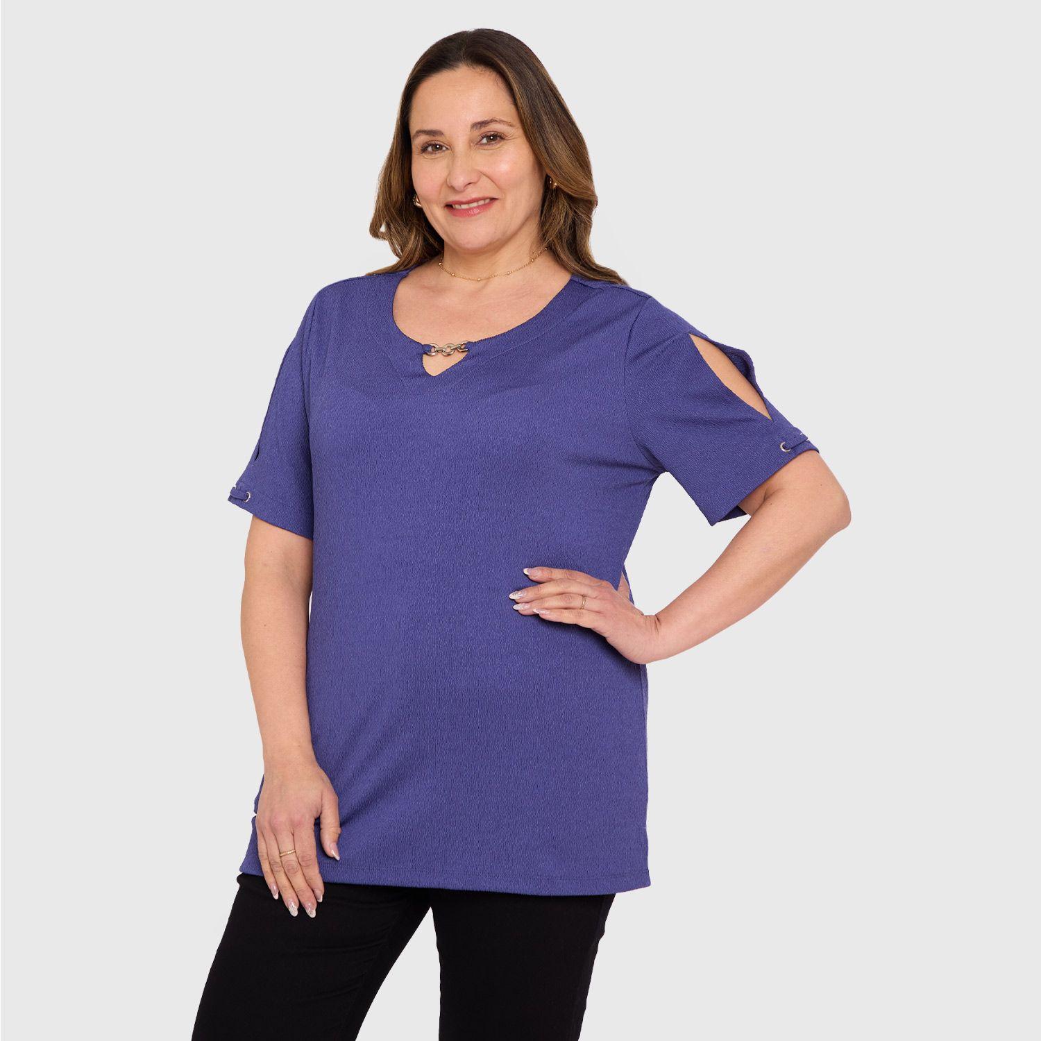 Polera Mujer Detalle Escote Azul Fashions Park-1