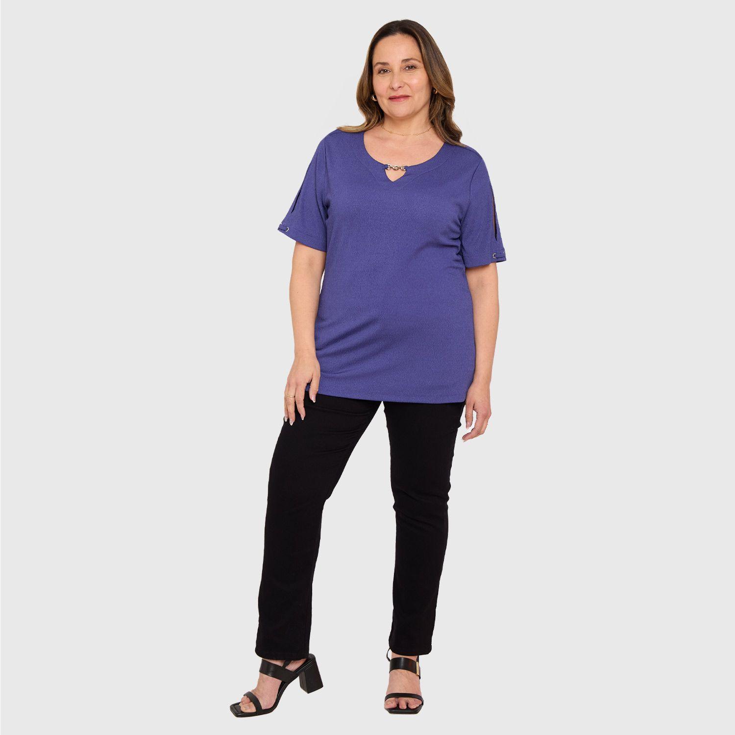 Polera Mujer Detalle Escote Azul Fashions Park-3