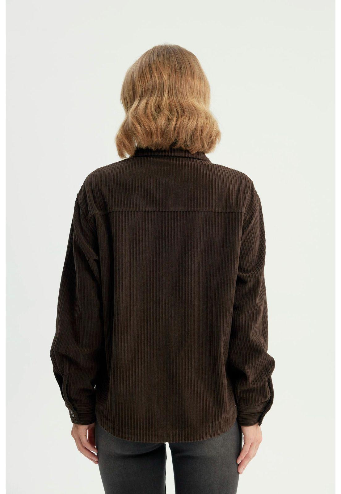 Chaqueta Mujer Oversize Cuello Polo Chocolate-2