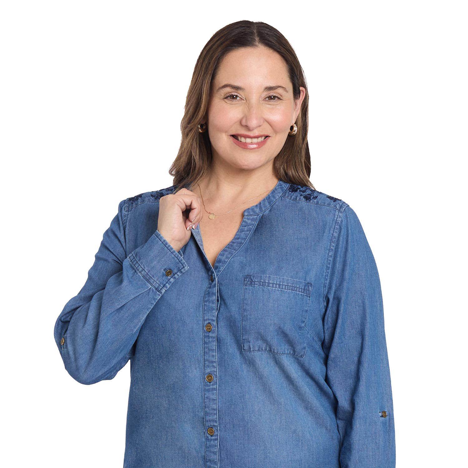 Blusa Mujer Denim Bordada Azul Fashion´s Park-0