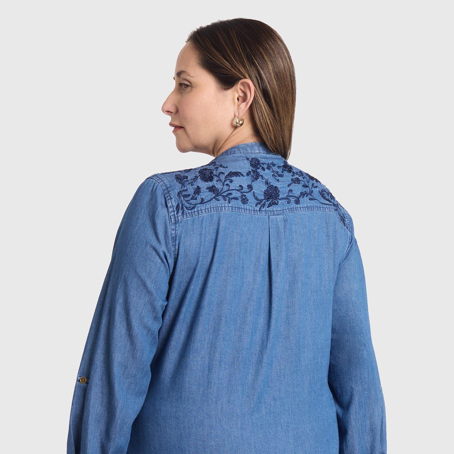 Blusa Mujer Denim Bordada Azul Fashion´s Park-2