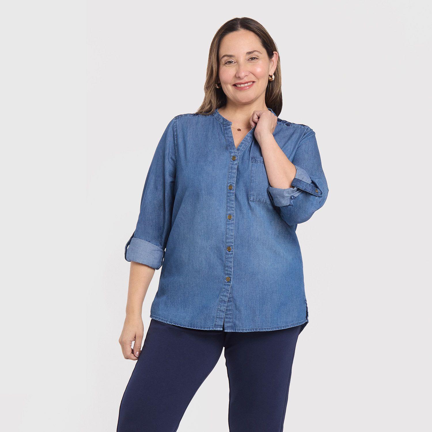 Blusa Mujer Denim Bordada Azul Fashion´s Park-3