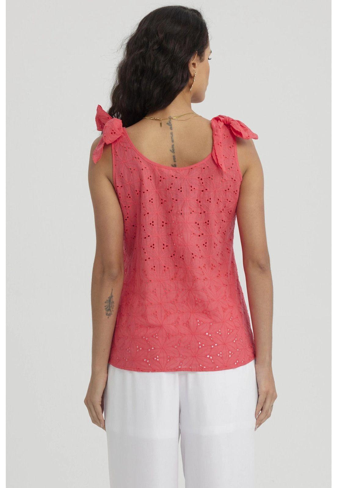 Blusa Mujer Broderie Aplicación Nudo Coral-2