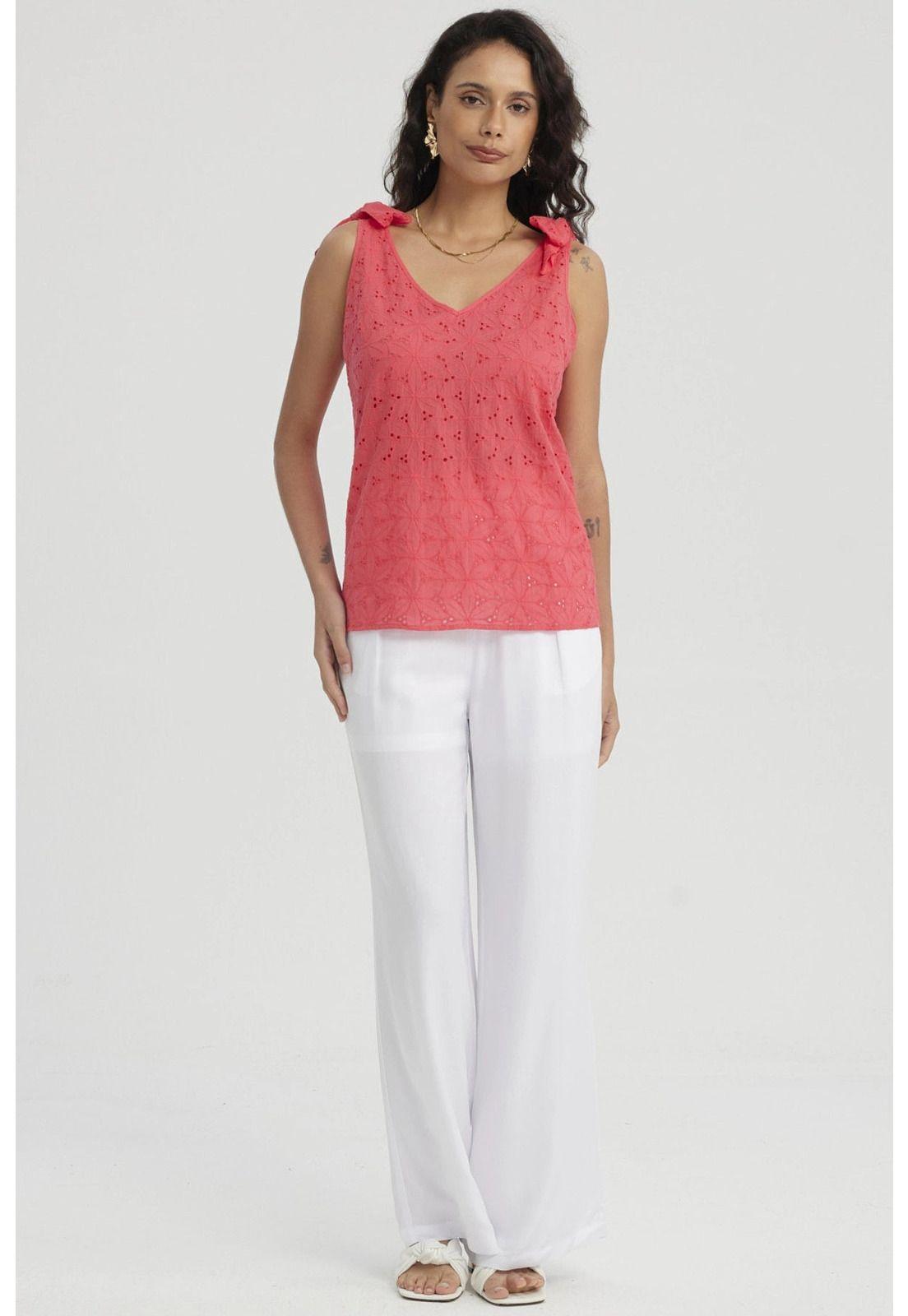 Blusa Mujer Broderie Aplicación Nudo Coral-3