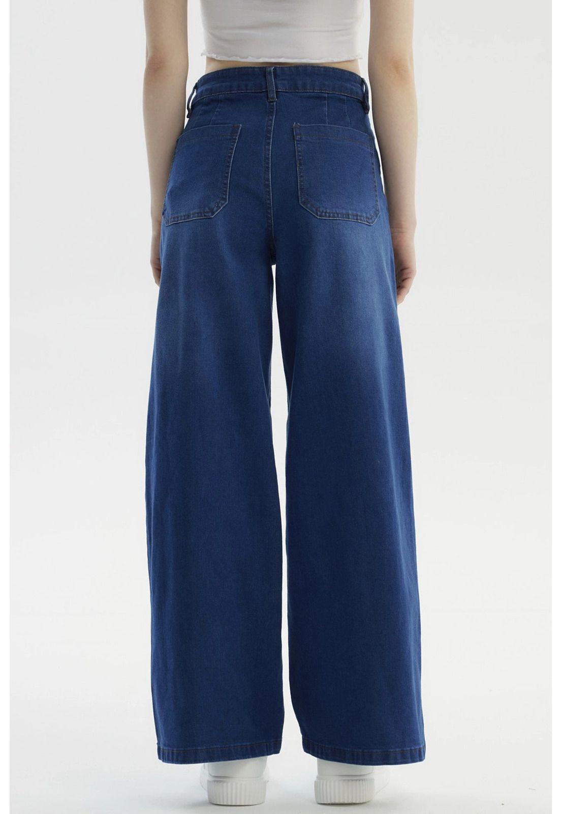 Jeans Mujer Wide Leg Azul Oscuro - lV-2