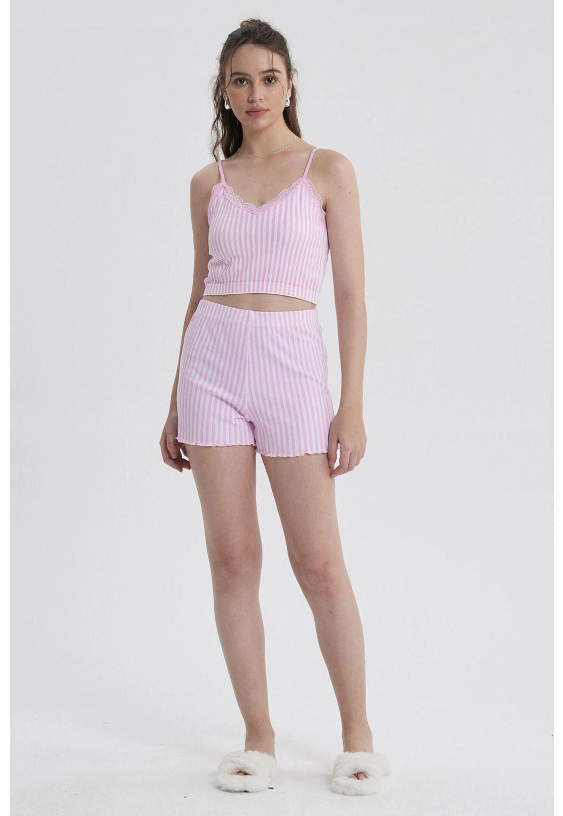 Pijama Mujer Crop Rosado-0