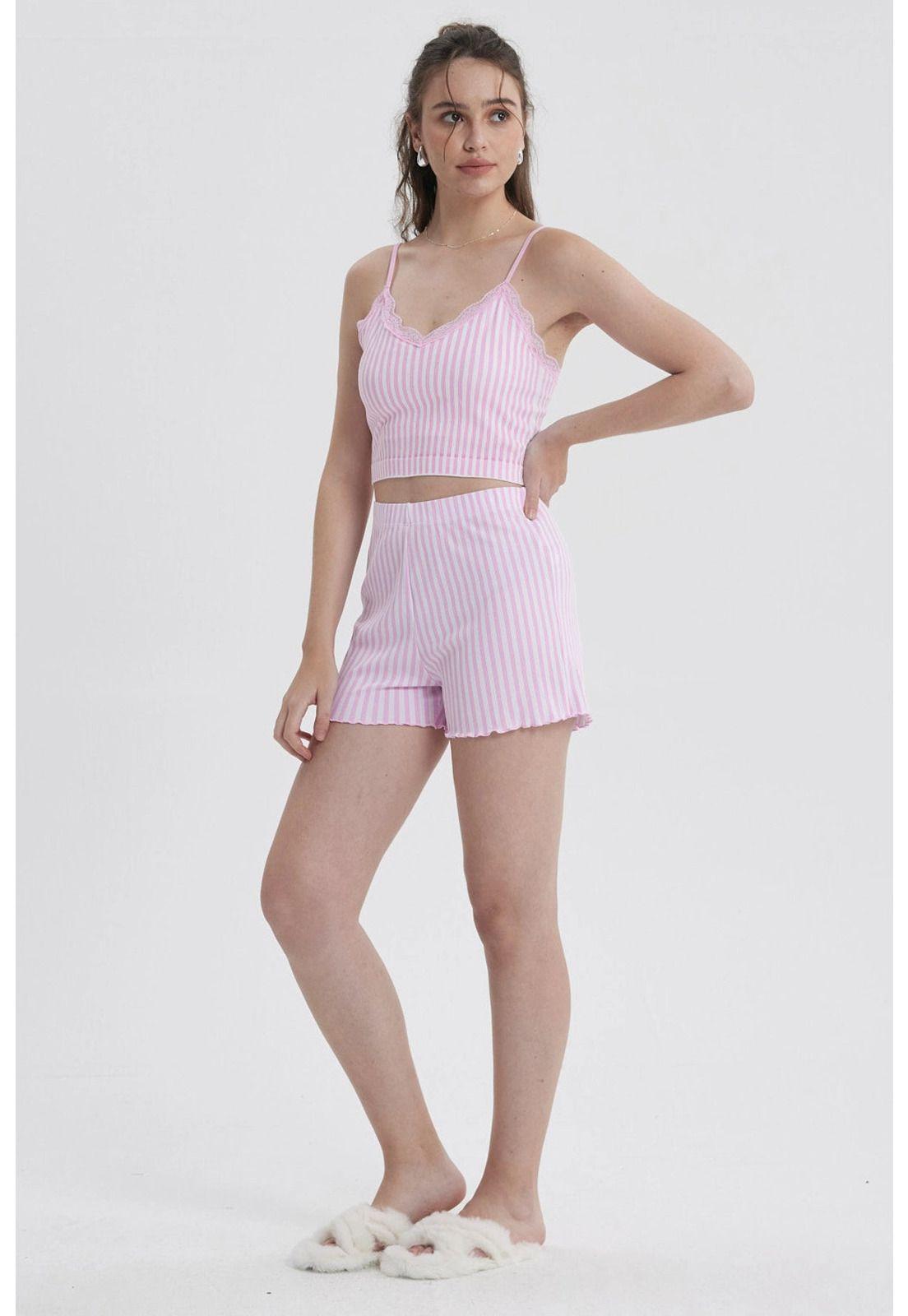 Pijama Mujer Crop Rosado-1