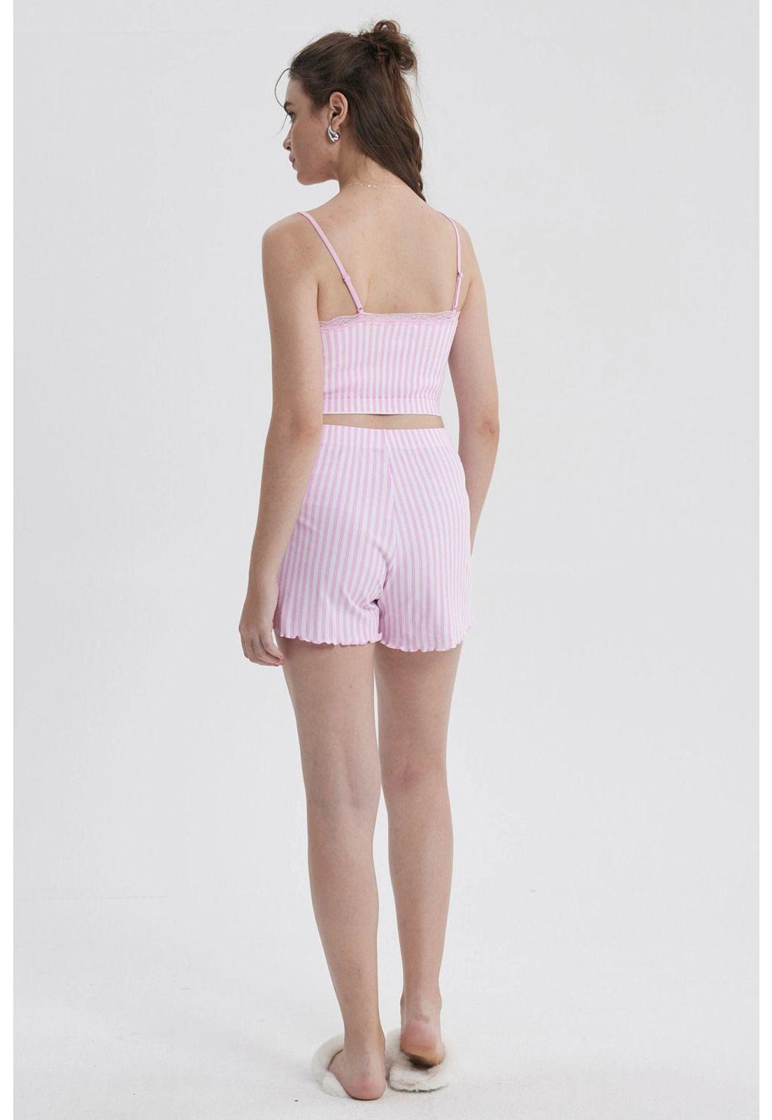 Pijama Mujer Crop Rosado-2