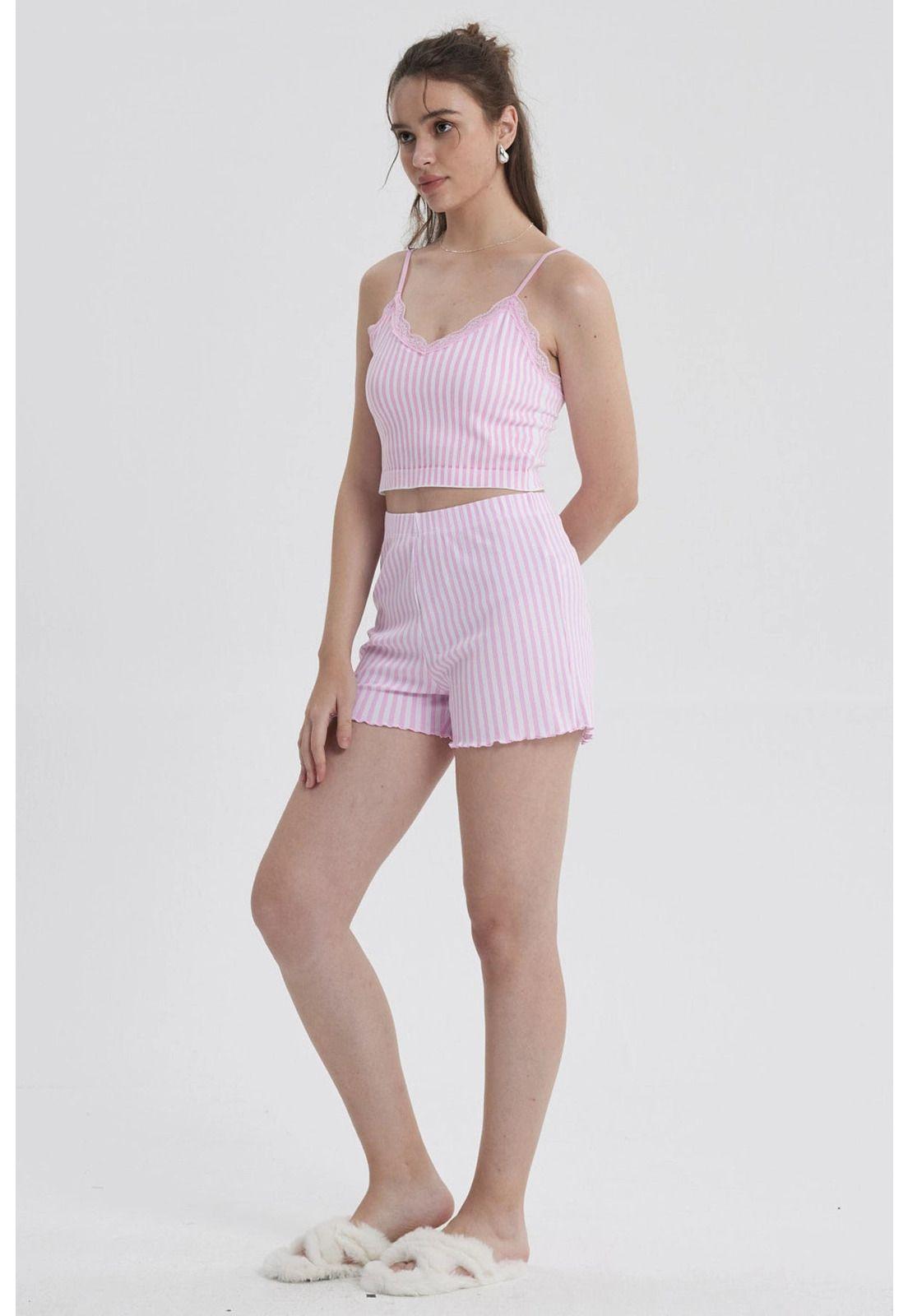 Pijama Mujer Crop Rosado-3