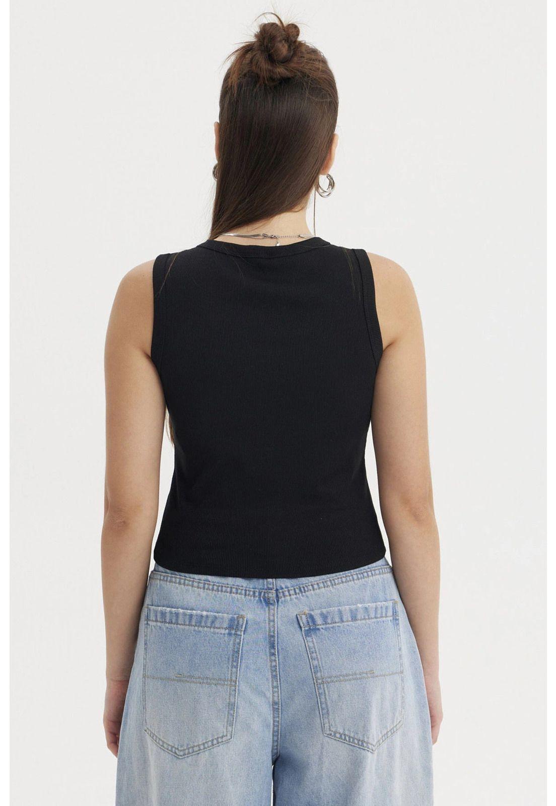 Polera Mujer Rib Aplicación Botones Negro-2