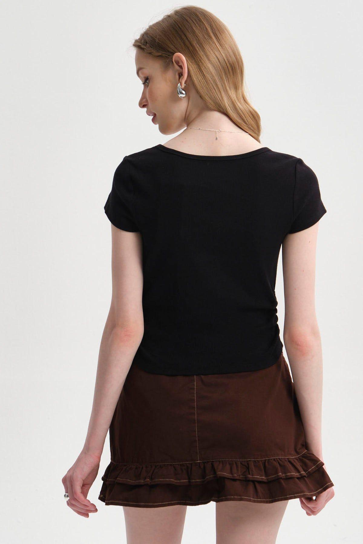 Polera Mujer Recogido Cropped Negro-2
