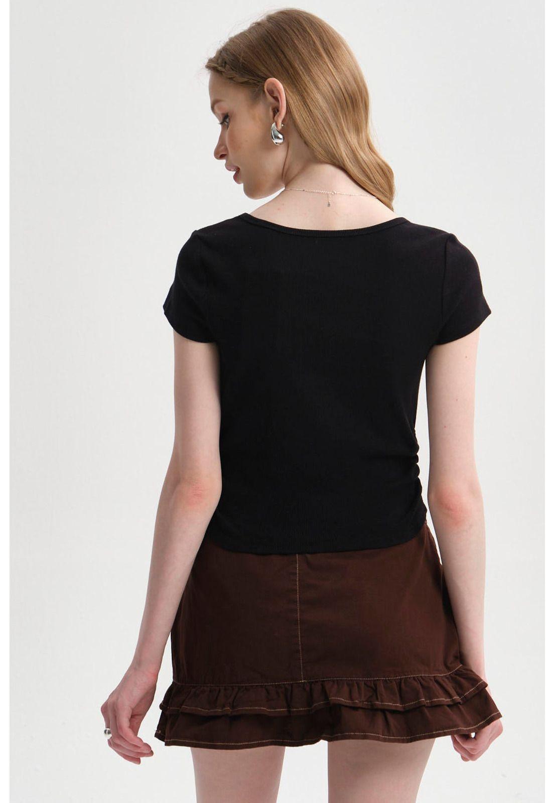 Polera Mujer Recogido Cropped Negro-2