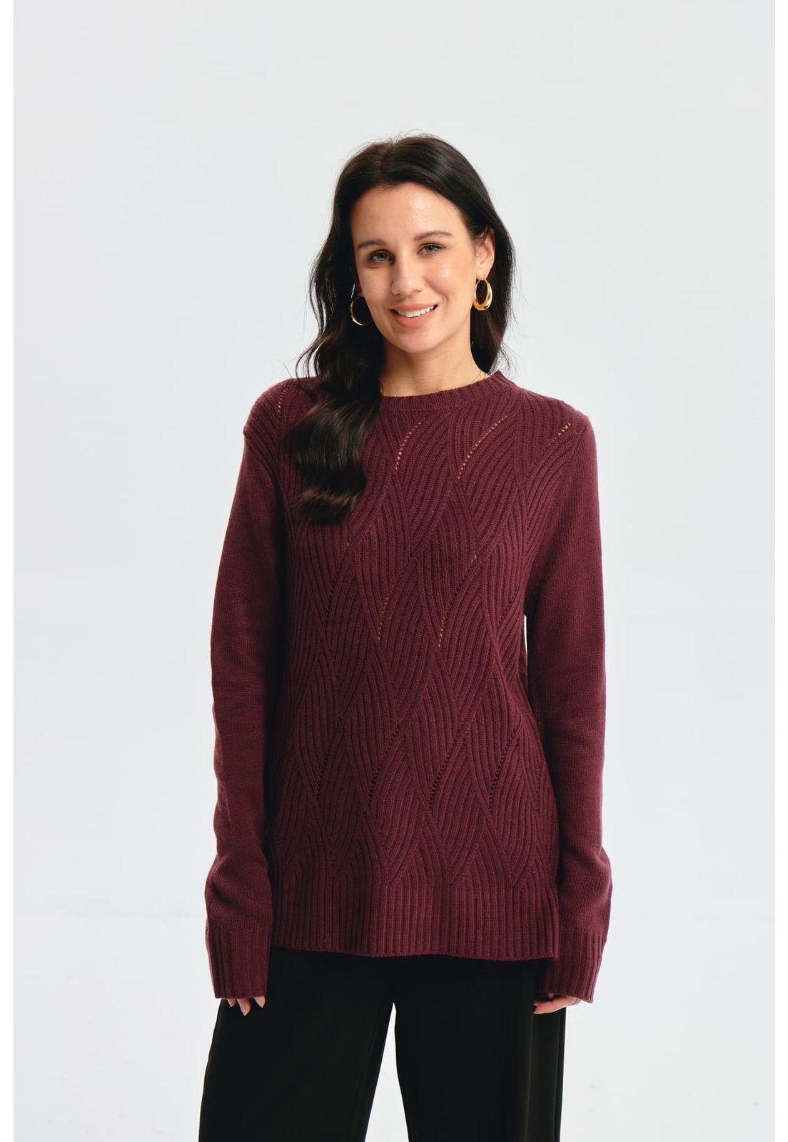 Sweater Mujer Deseño Calado Rojo-0