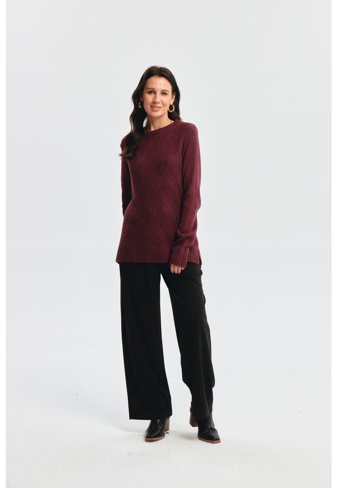 Sweater Mujer Deseño Calado Rojo-1