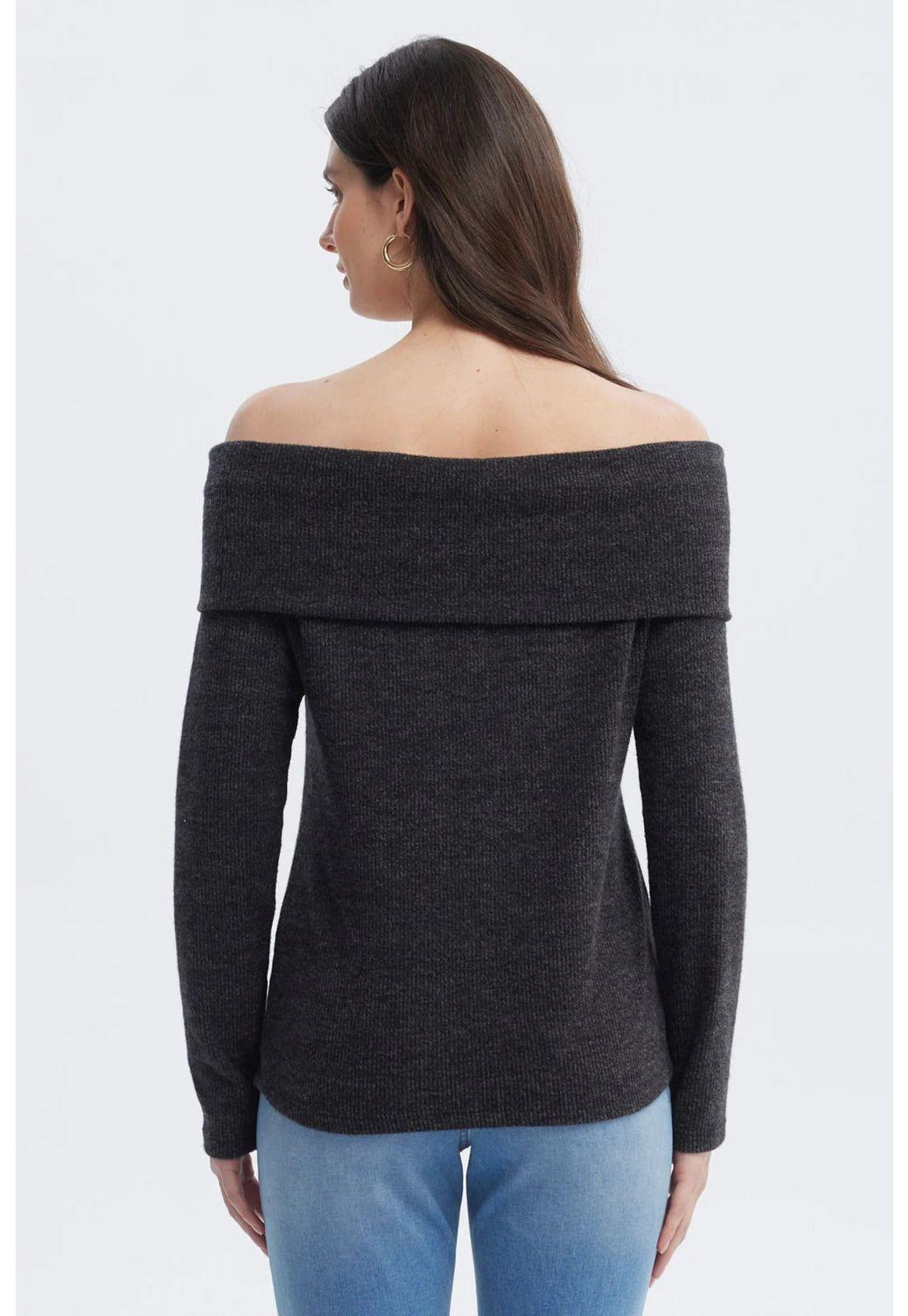 Sweater Mujer Slim Hombro Descubierto Negro-2