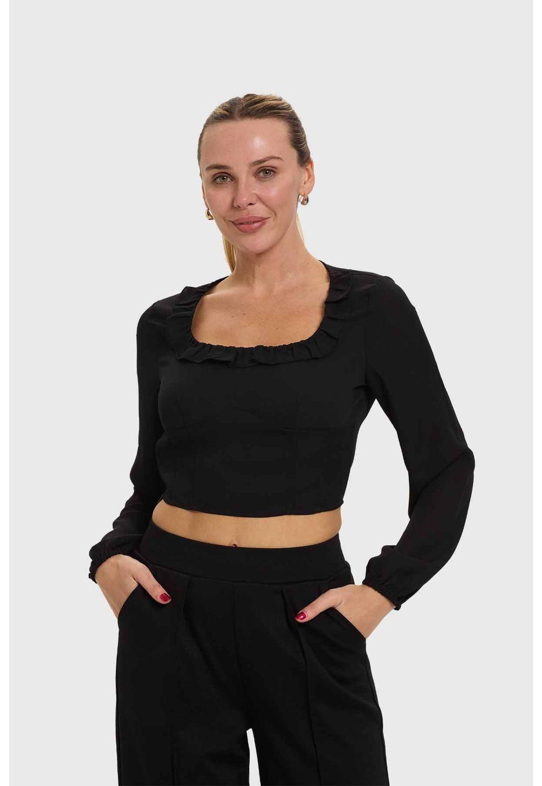 Blusa Mujer Manga Globo Negro-0