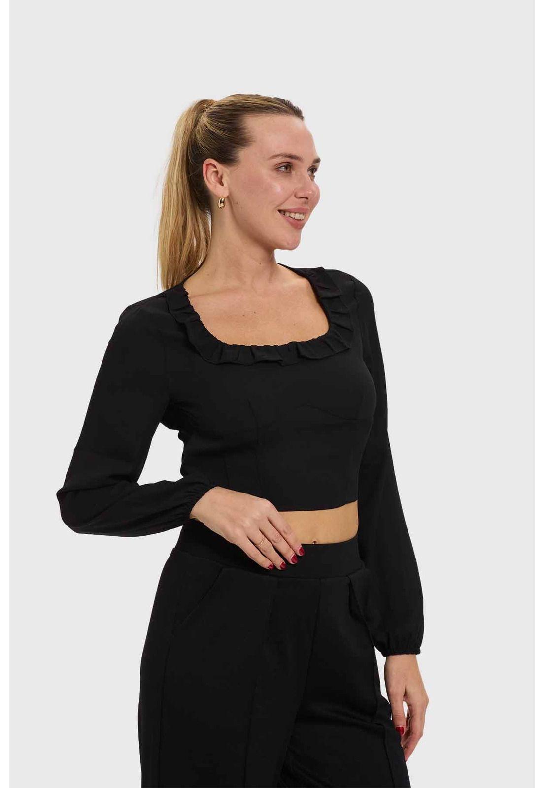 Blusa Mujer Manga Globo Negro-1