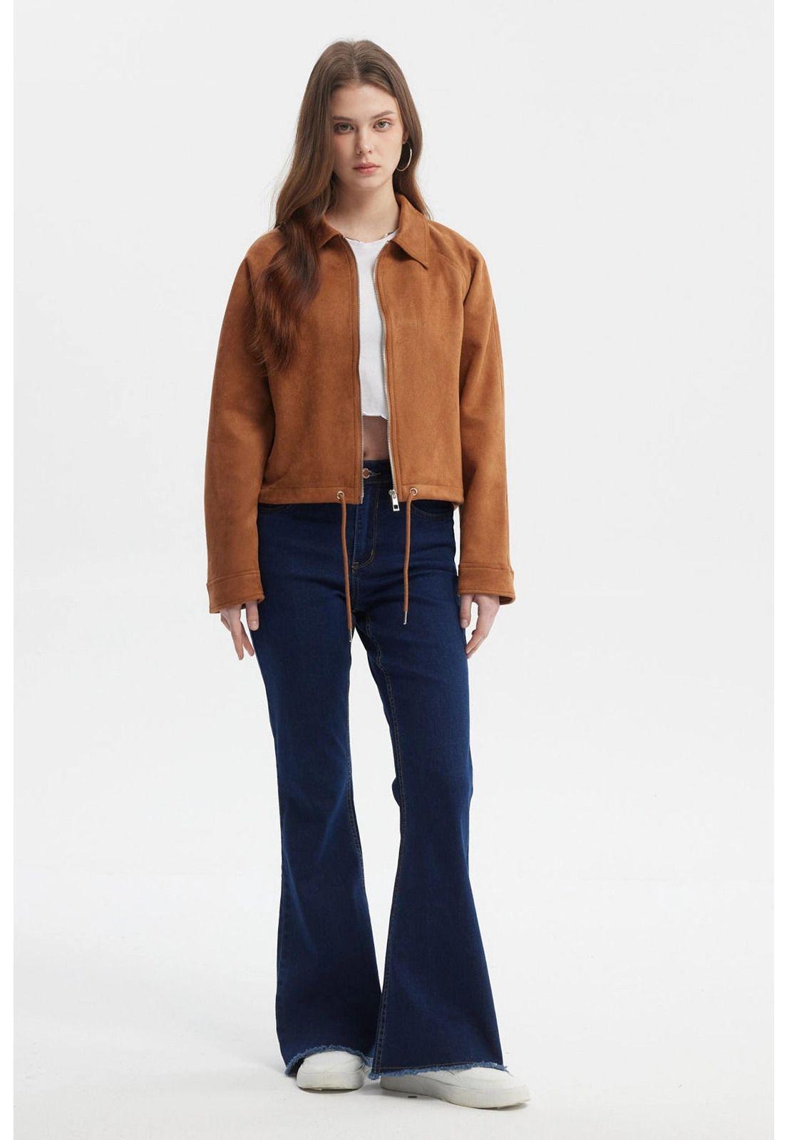 Chaqueta Mujer Slim Cuello Camisero Camel-3