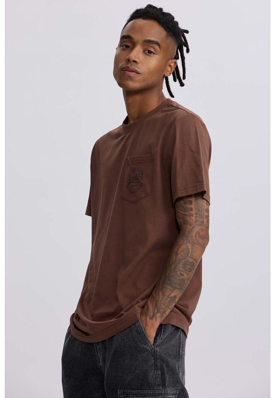 Polera Hombre Bolsillo Contraste Chocolate-1