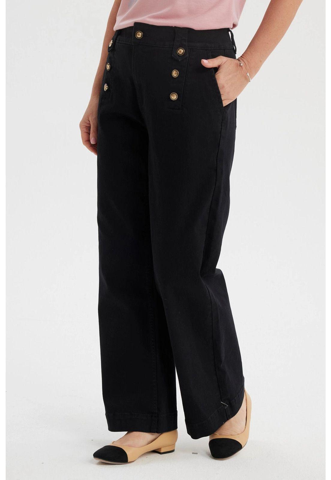 Jeans Mujer Flare Botones Delantero Negro-1