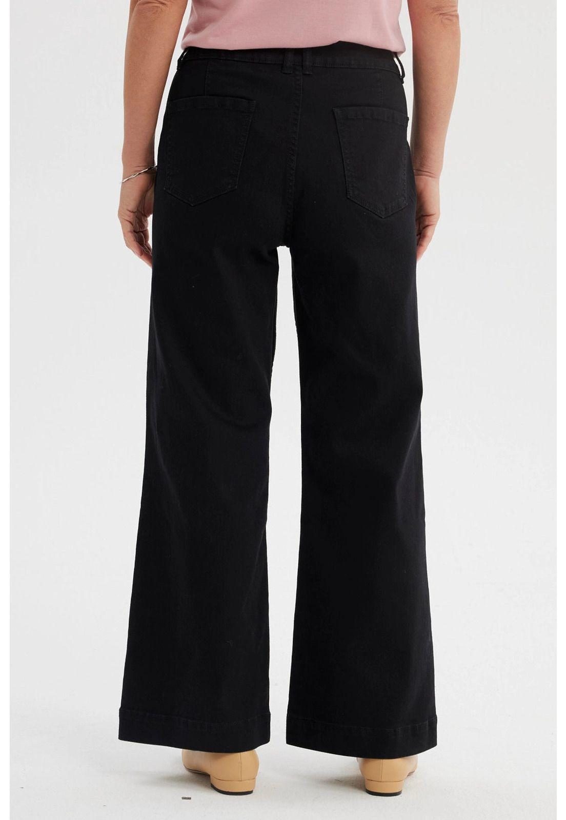 Jeans Mujer Flare Botones Delantero Negro-2