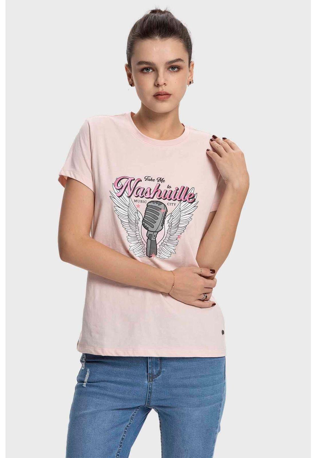 Polera Mujer Básica Print Palo Rosa - ll-0