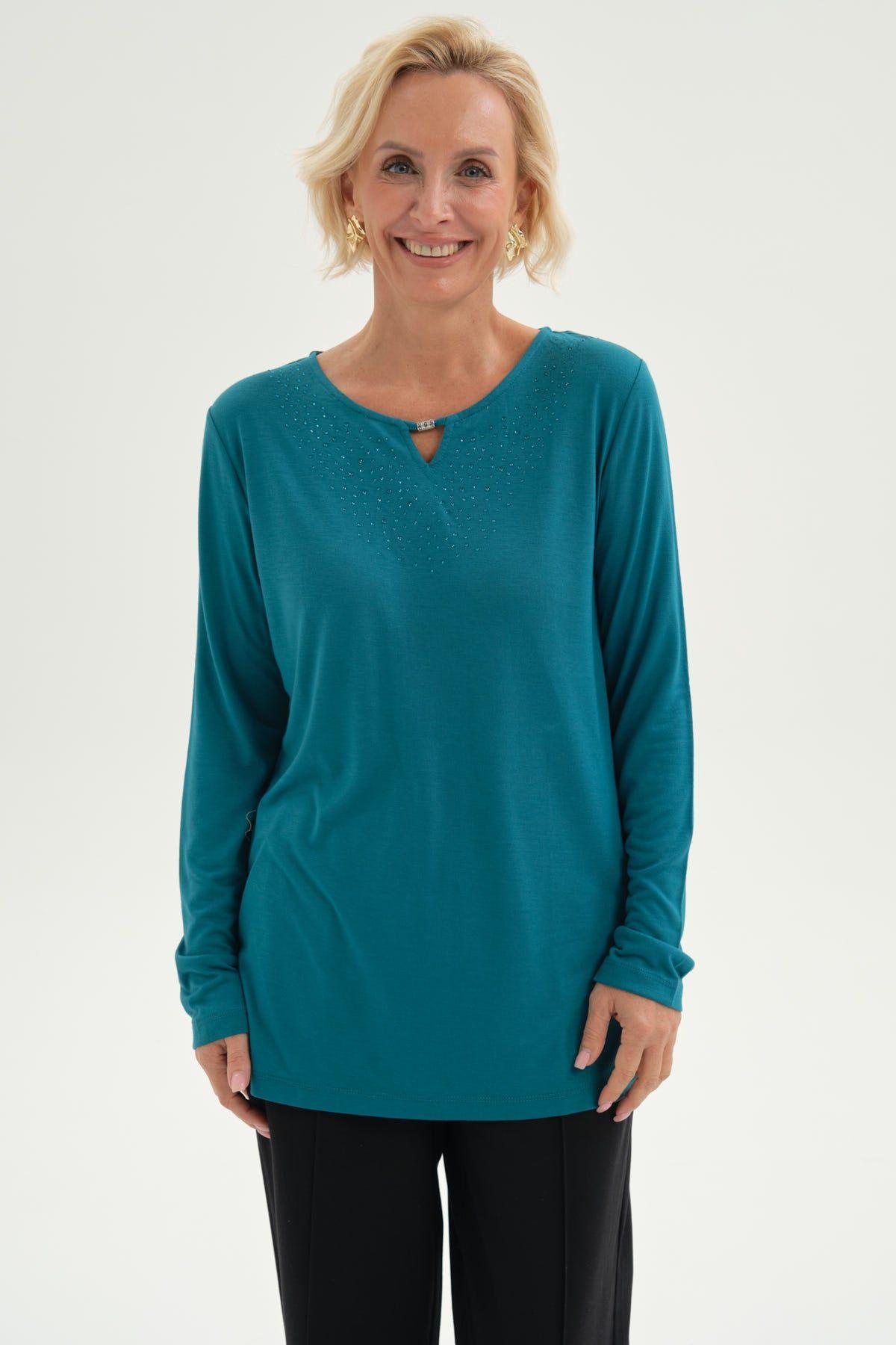 Polera Mujer Lisa Manga Roll Up Turquesa-0