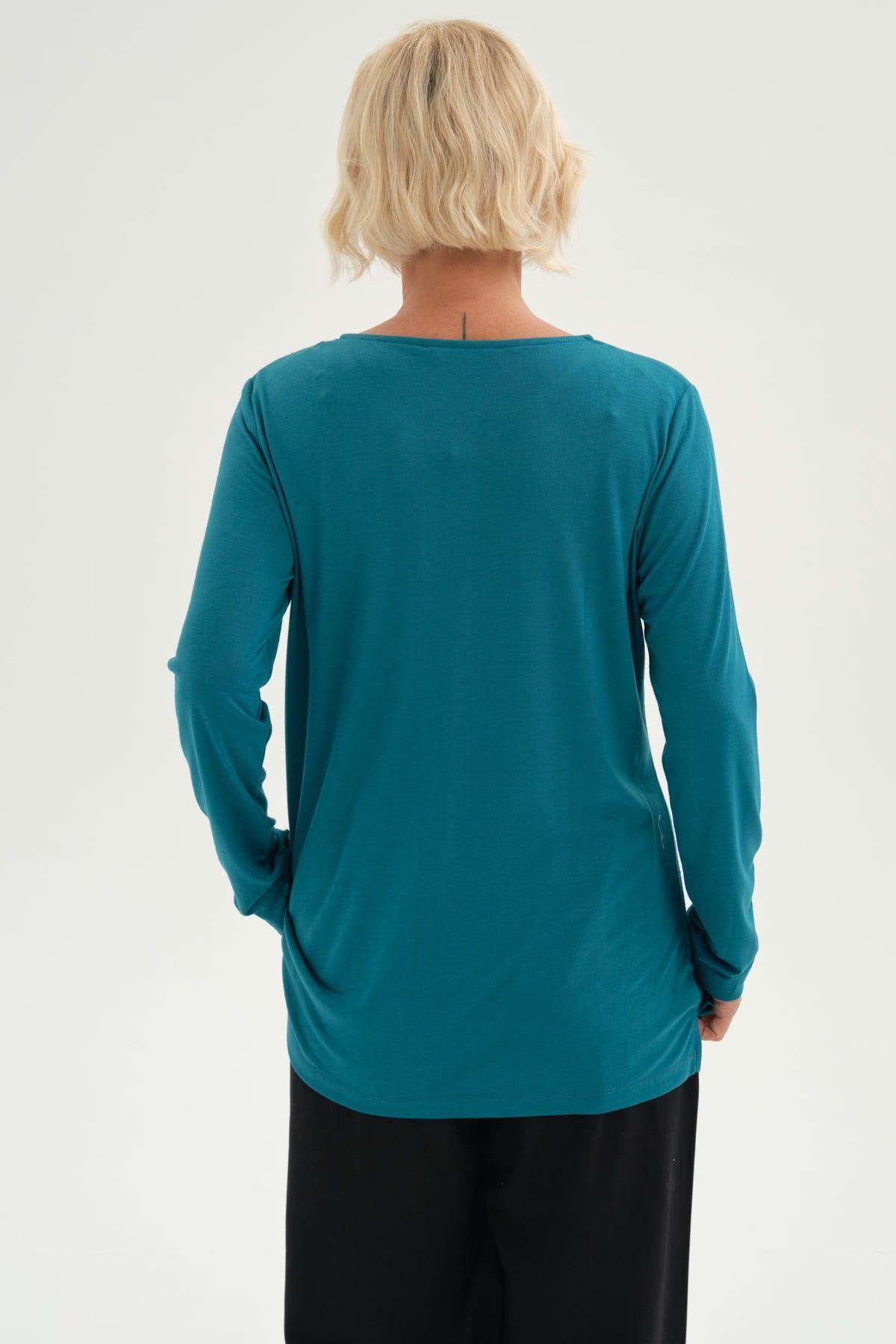 Polera Mujer Lisa Manga Roll Up Turquesa-2
