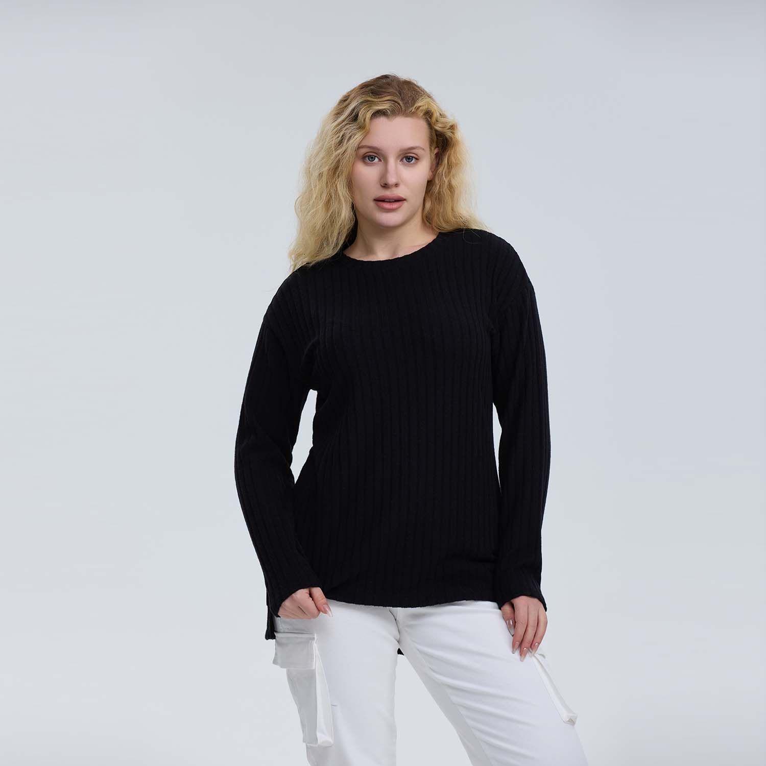 Polera Mujer Rib Lisa Negro-0