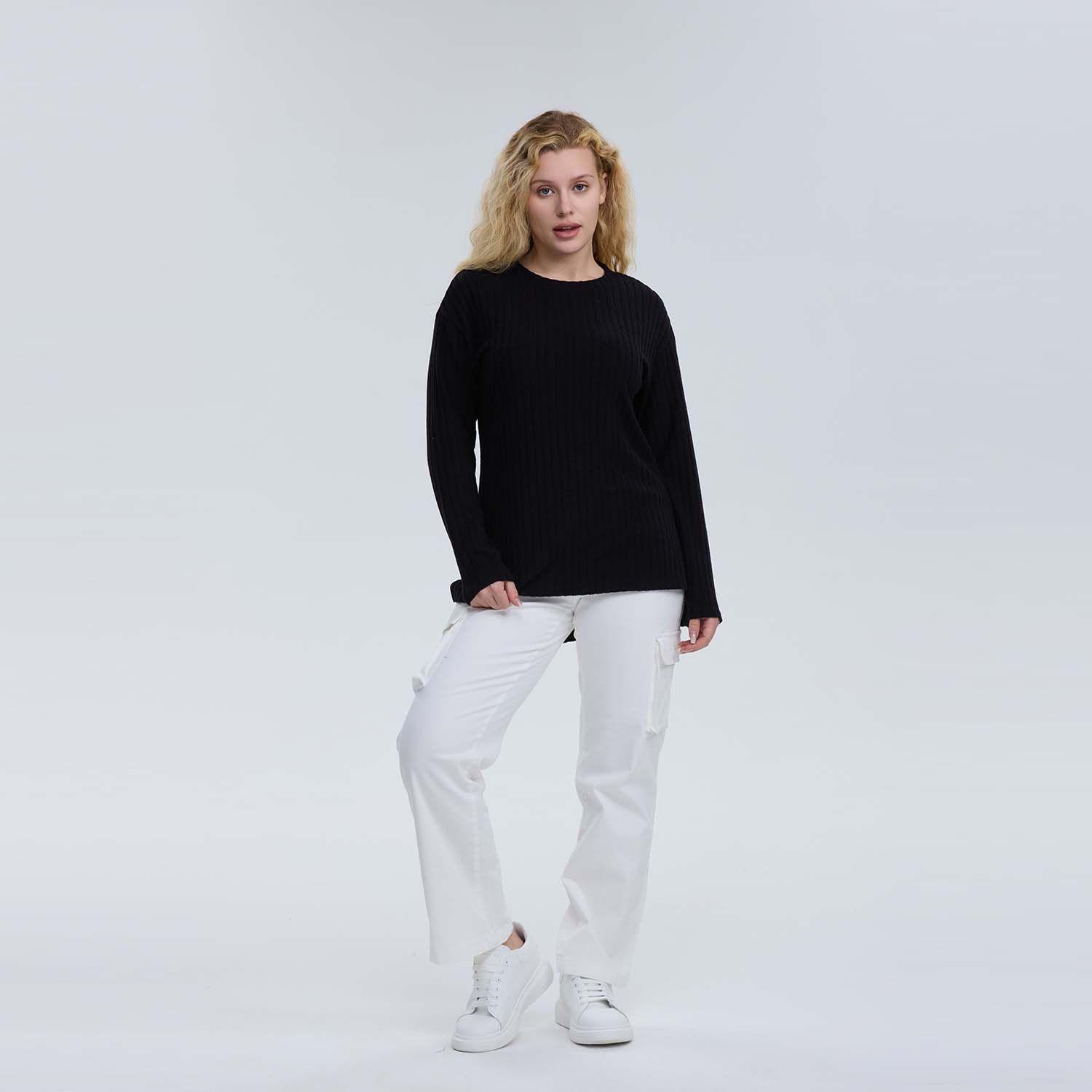 Polera Mujer Rib Lisa Negro-3