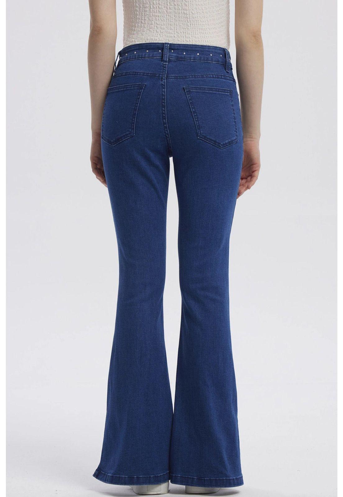 Jeans Mujer Moda Flare Azul Oscuro-2